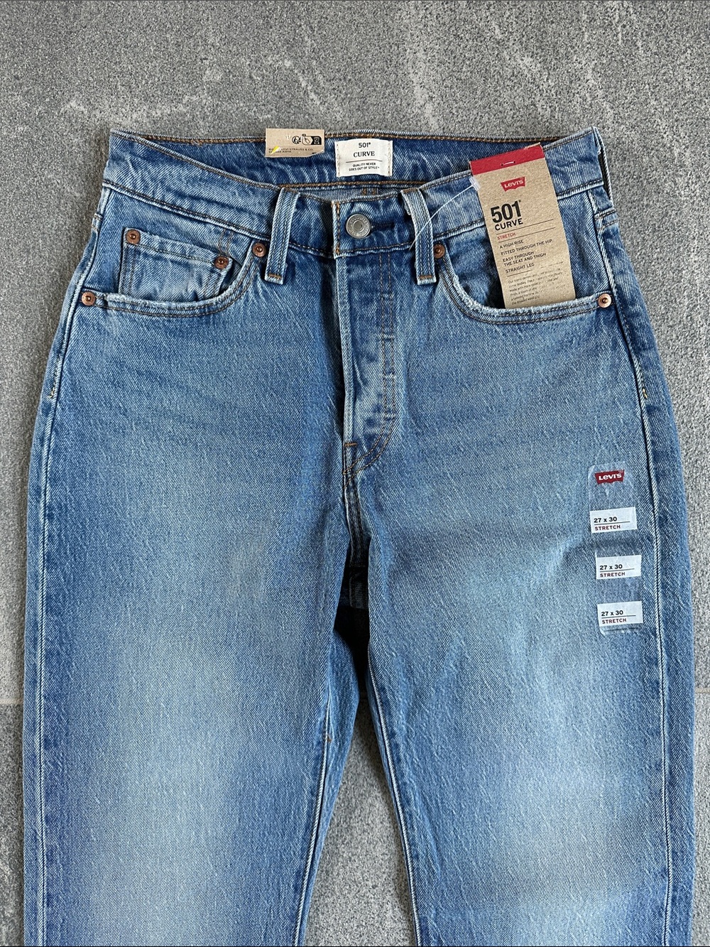 NWT Levi’s 501 Curve Jeans 27x30 High Rise Straight Leg Button Fly Stretch Denim - Picture 6 of 14